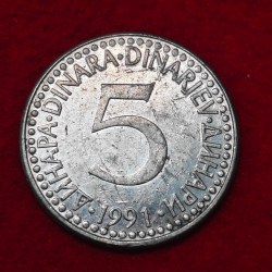 5 DINARA YUGOSLAVIA COIN 1991