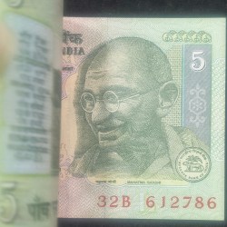 Alternative view of 5 RUPEES GANDHI GOVERNOR BIMAL JALAN RARE SERIAL PACKET WITH FANCY NUMBER ENDING 786