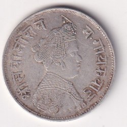 Princely States Sayaji Rao Gaekwad Baroda Broad FLAN Silver One Rupee 1949 Coin RARE HIGH GRADE #36