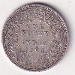 India - British 1 Rupee 1901 - Victoria RARE SILVER COIN #76