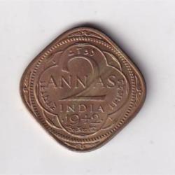 British India 2 Annas 1942 George VI Rare UNC Coin#AA-113