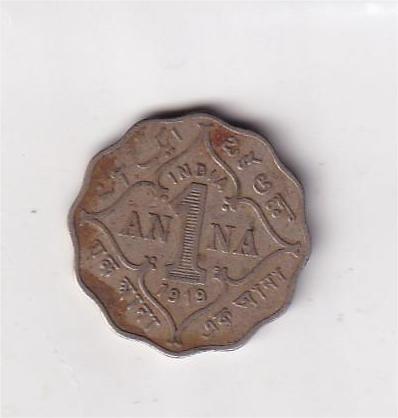 British India 1 Anna 1919 George V Rare Coin #AA-117