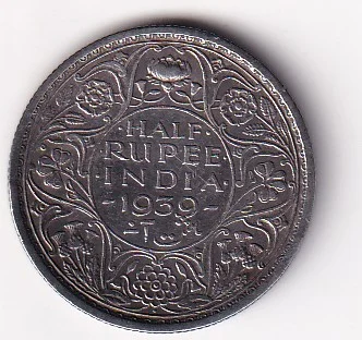 British India ½ Rupee 1939 (George VI) Bombay Mint Rare Silver Coin