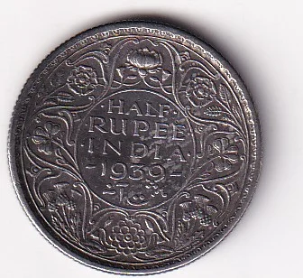 British India ½ Rupee 1939 (George VI) Kolkata Mint Rare Silver Coin
