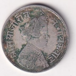 Princely States Sayaji Rao Gaekwad Baroda Broad FLAN Silver One Rupee 1949 Coin RARE HIGH GRADE