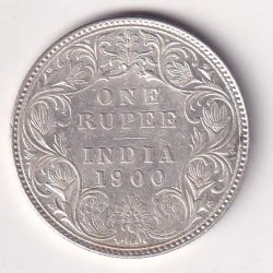 BITISH - INDIA 1 RUPEES 1900 - VICTORIA RARE SILVER HIGH GRADE UNC COIN