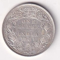 BITISH - INDIA 1 RUPEES 1901 - VICTORIA RARE SILVER HIGH GRADE UNC COIN