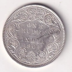BITISH - INDIA 1 RUPEES 1901 - VICTORIA RARE SILVER HIGH GRADE UNC COIN