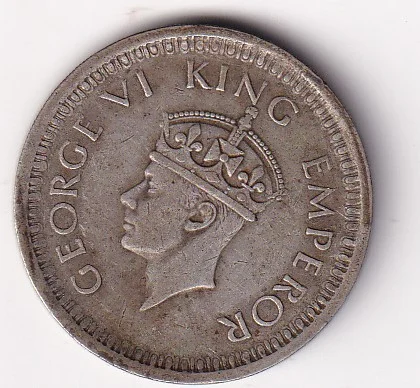 British-India One Rupees 1945 (George VI) Lahore Mint Rare Silver Coin