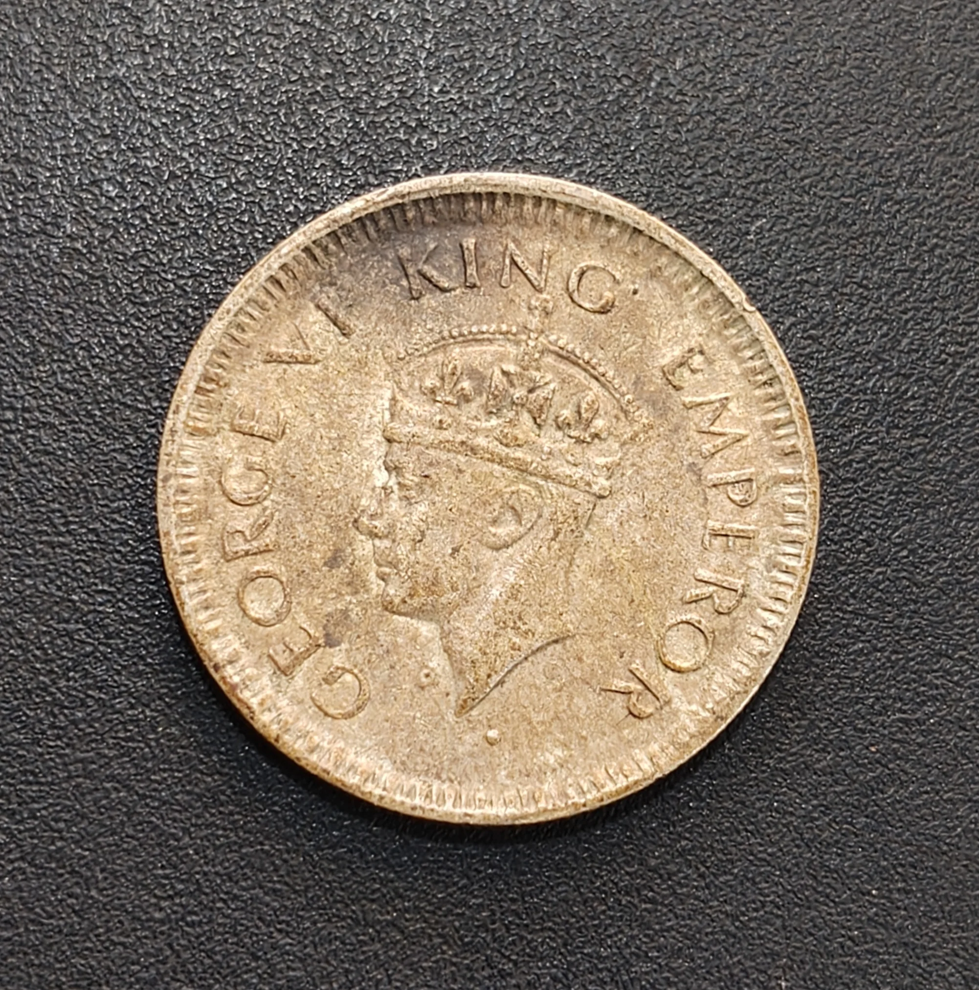 (Cud Error) Extra metal India - British ¼ Rupee 1944 - George VI Rare Silver Coin