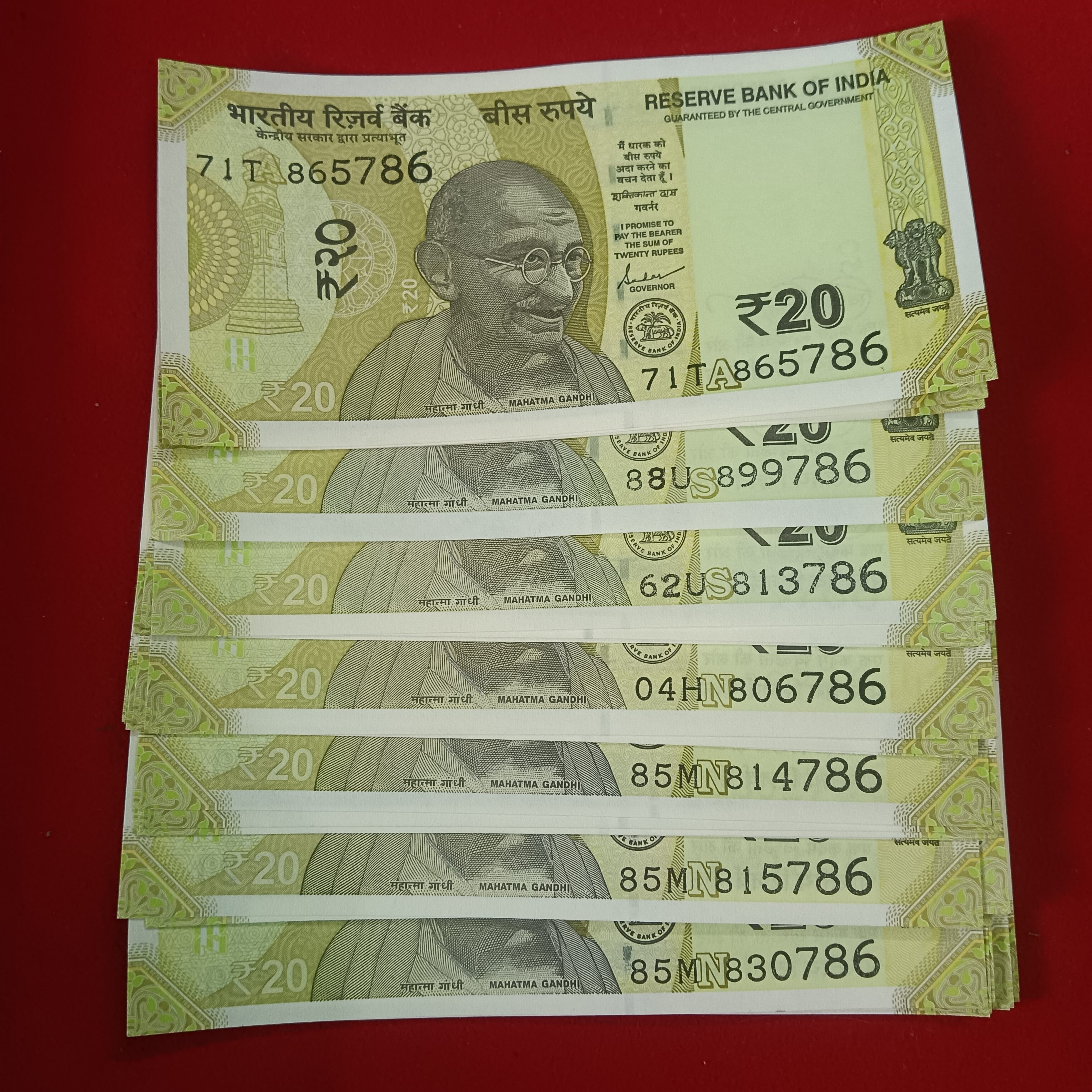 Twenty Rs Rare Fancy Notes 786 End 118 Notes Gem Bunc Condition Republic of India
