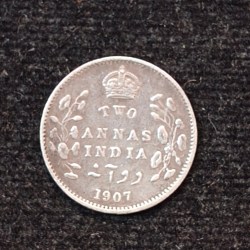 British-India 2 Annas 1907 (Edward VII) Rare Silver Coin#AA-124
