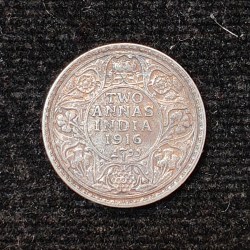 British-India 2 Annas 1916 (George V) Rare Silver Coin#AA-126