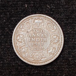 British-India 2 Annas 1917 (George V) Rare Silver Coin#AA-128