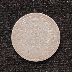 British-India 2 Annas 1913 (George V) Rare Silver Coin#AA-131