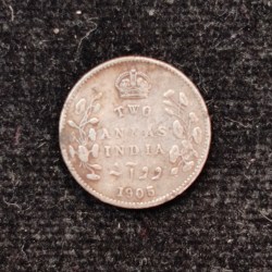 British-India 2 Annas 1905 (Edward VII) Rare Silver Coin#AA-133