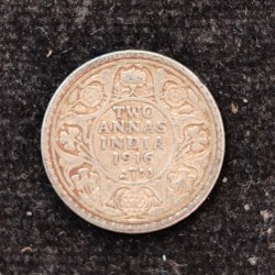 British-India 2 Annas 1916 (George V) Rare Silver Coin#AA-137
