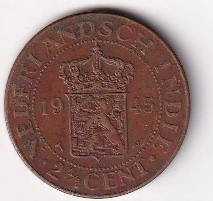 Indonesia (Netherlands East Indies) 2½ Cents 1945 Rare Coin