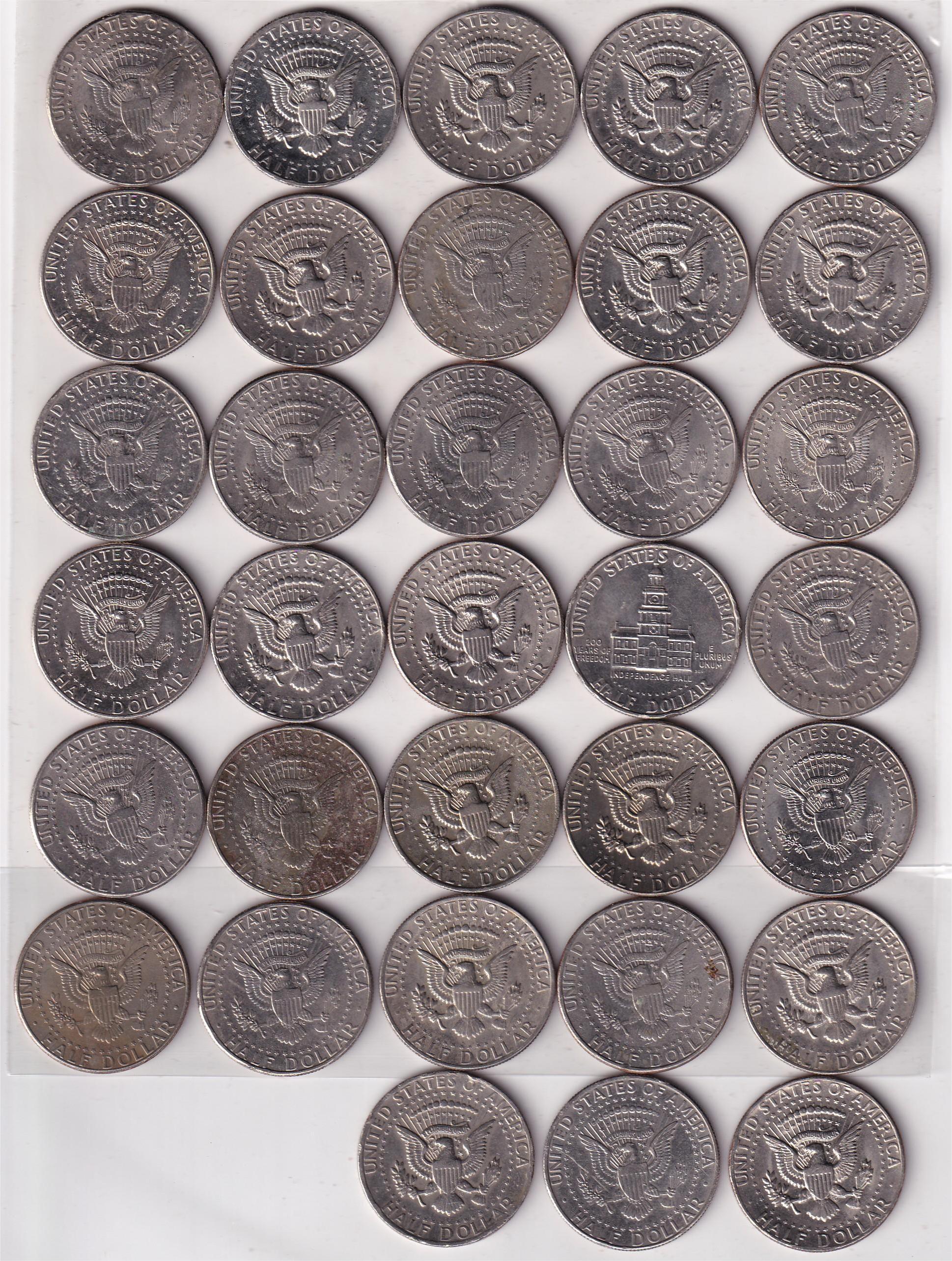 33 Different Dates United States Β½ Dollar ("Kennedy Half Dollar") Rare Coin Set(33 Pcs)AA-140
