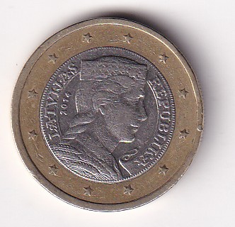 Latvia 1 Euro 2014 Rare Bimetallic Coin#AA-171