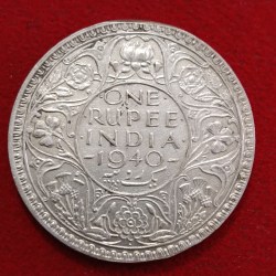 Alternative view of George Vi One Rupee Silver Coin Year 1940 Bombay Mint British of India