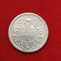 Alternative view of George Vi 1/4 Rupee Silver Coin 1942 Year Calcutta Mint British of India