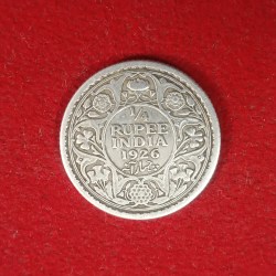 Alternative view of George V 1/4 Rupee Silver Coin 1926 Year Calcutta Mint British of India