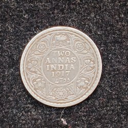 British-India 2 Annas 1917 (George V) Rare Silver Coin#AA-175