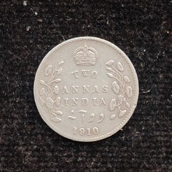 British-India 2 Annas 1910 (Edward VII) Rare Silver Coin#AA-176