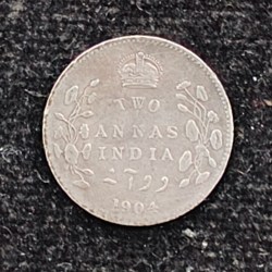 British-India 2 Annas 1904 (Edward VII) Rare Silver Coin#AA-177