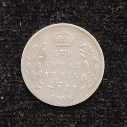 British-India 2 Annas 1905 (Edward VII) Rare Silver Coin#AA-178
