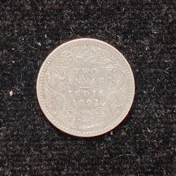 British-India 2 Annas 1891 (Victoria) Rare Silver Coin#AA-180