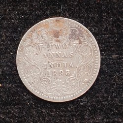 British-India 2 Annas 1893 (Victoria) Rare Silver Coin#AA-181