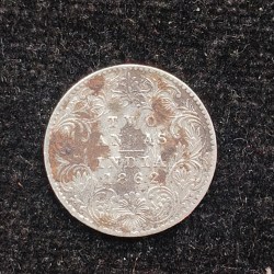 British-India 2 Annas 1862 (Victoria) Rare Silver Coin#AA-182