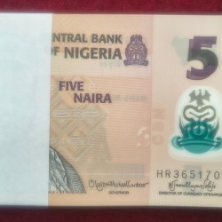 Nigeria 5 Naira UNC Polymer (100 Note) Serial Packet with Fancy Number Ending 786