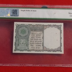 Alternative view of A -2 ONE RUPEE SECOND ISSUE NOTE K. G. AMBEGAONKAR RELEASED YEAR 1950 PMCS GRADED GEM UNC 65 GRADED