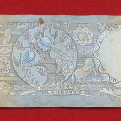 Alternative view of TEN RUPEES NOTE GOVERNOR R. N. MALHOTRA PEACOCK ISSUE ENDING 786 NUMBER