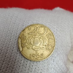 Twenty Paise Lotus Brass Extra Metal Error Coin 1968 Year Bombay Mint RBI Mistake Coin