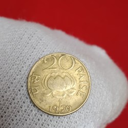 Twenty Paise Lotus Brass Extra Metal Error Coin 1970 Year Hyderabad Mint RBI Mistake Coin