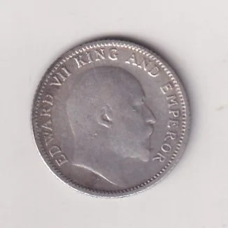 India - British ¼ Rupee 1910 - Edward VII Rare Silver Coin
