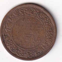 British-India 1/4 Anna George 1911 Rare Date Coin#X-35