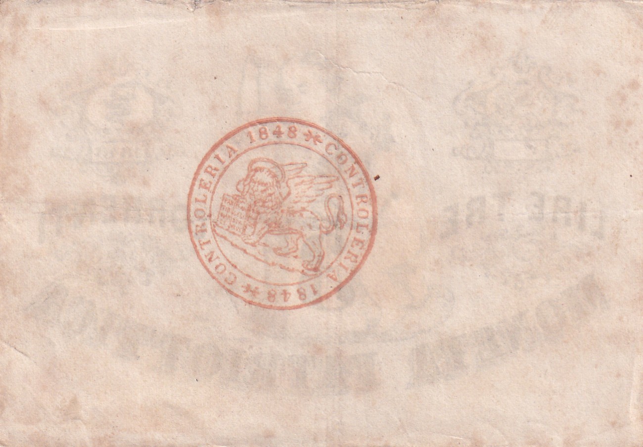Italy (Venice) 3 Lire 1848 Rare Note #B2