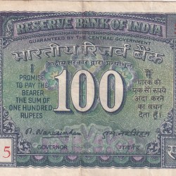 100 Rupees White Patti Governor M. Narasimham Rare Note