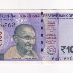 626262 Fancy Number 100 Rupees Governor Sanjay Malhotra Gem Unc Rare Note