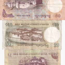 Alternative view of BUTAN 3 DIFFERENT DENOMINATION RARE ( 3 NOTE SET) #B2