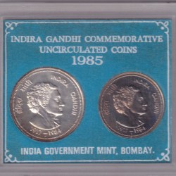 INDIRA GANDHI 1985 ( 2 COIN SET) Rs.100 AND Rs.20 BOMBAY MINT WITHOUT COVER AND CERTIFICATE