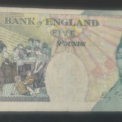 Alternative view of England 5 Pound Elizabeth II Old Issue Rare Note #B2