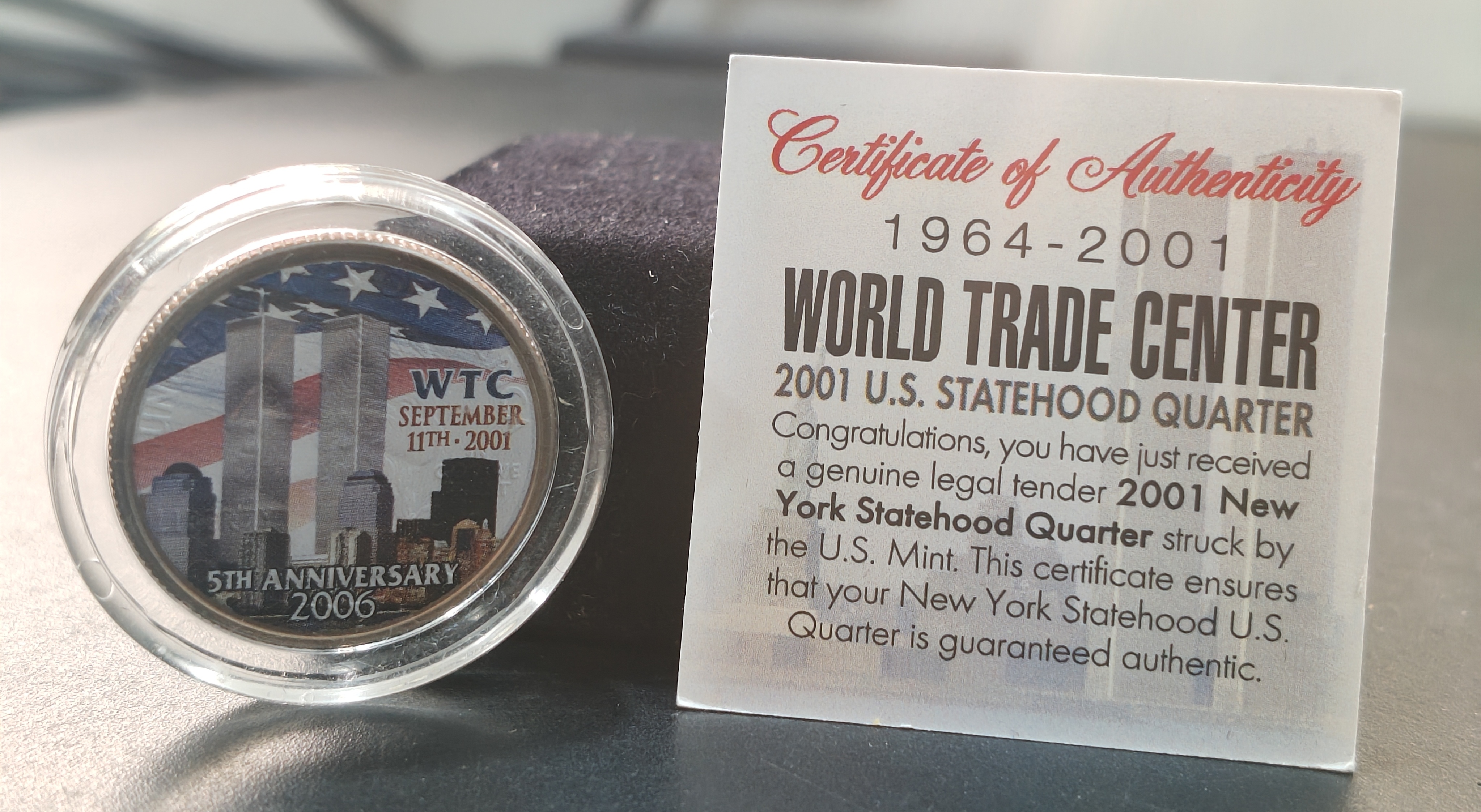 World Trade Center ( 5TH Anniversary) 2006 New YORK Colorized Rare U.S. Mint Coin Set with Wooden BOX ; Cover and Certificate