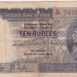 10 Rupees George VI Governor J.b.taylor Buyer WILL Receive Same Condition Note as PER Image