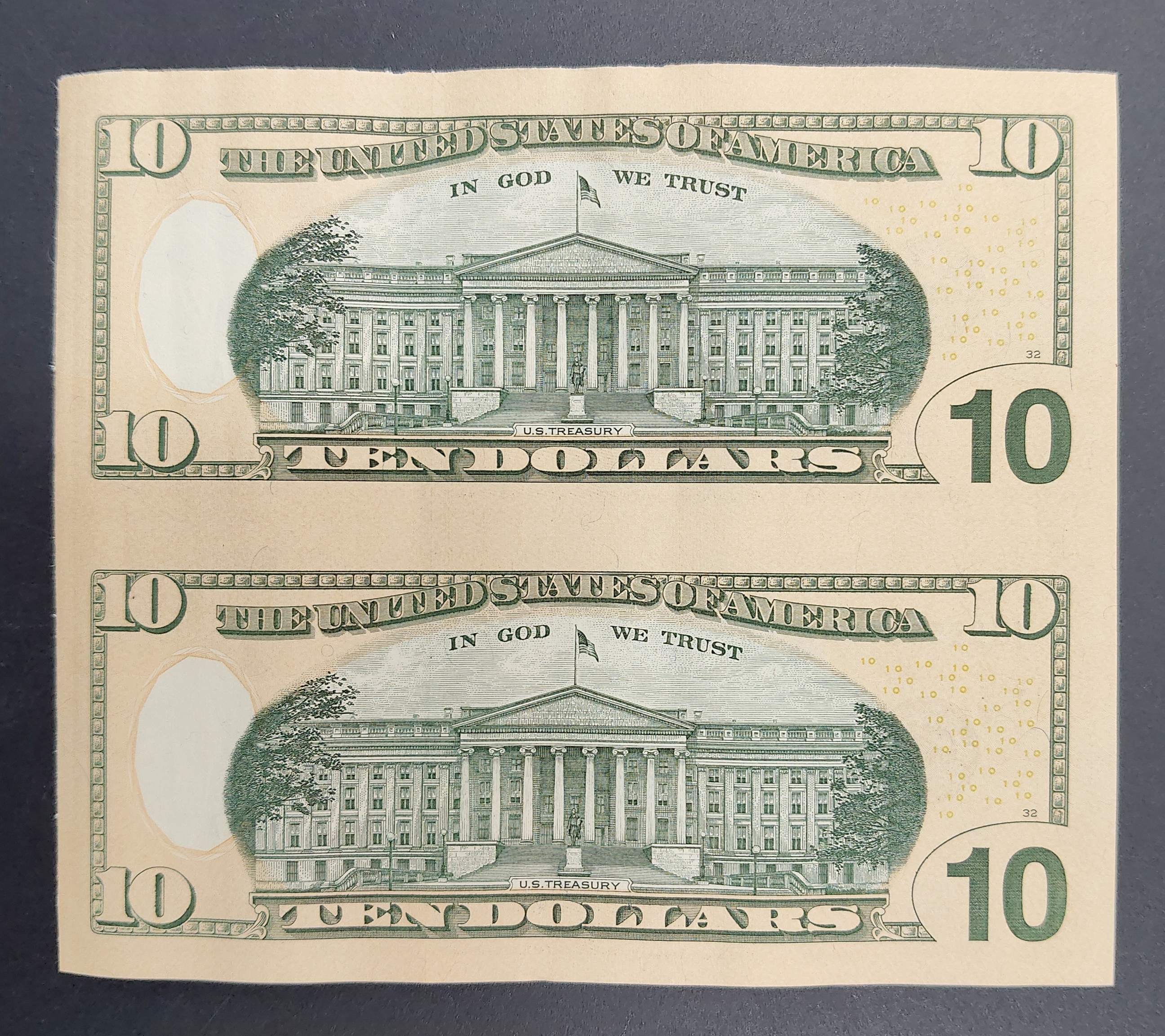 10 Dollar America Two Note Uncut Sheet Rare